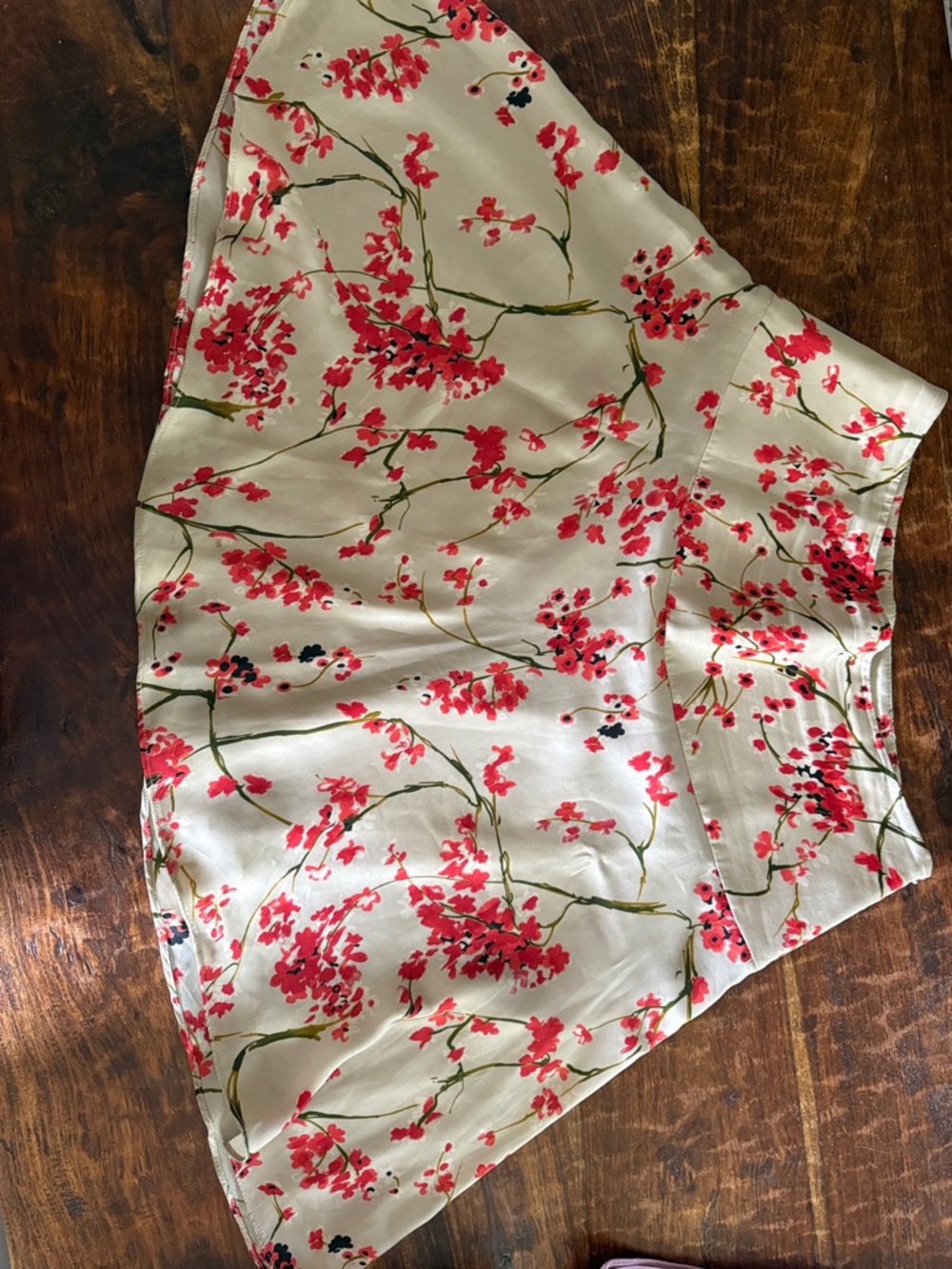 Floral A-Line Mini Skirt in Cream with Pink Blossoms. Purchased in Madrid.